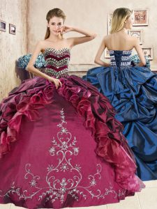Red and Royal Blue Quinceanera Dresses Military Ball and Sweet 16 and Quinceanera and For with Beading and Embroidery and Pick Ups Sweetheart Sleeveless Lace Up