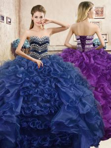 Excellent Sleeveless Lace Up Floor Length Beading and Ruffles Sweet 16 Quinceanera Dress