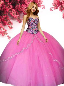 High End Hot Pink Quinceanera Dress Military Ball and Sweet 16 and Quinceanera and For with Beading Sweetheart Sleeveless Lace Up