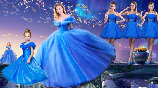 Ball Gowns Quinceanera Gown Royal Blue Off The Shoulder Tulle Short Sleeves Floor Length Lace Up