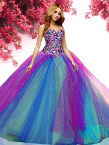 Shining Multi-color Sleeveless Tulle Lace Up Vestidos de Quinceanera for Military Ball and Sweet 16 and Quinceanera