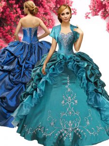Vintage Pick Ups Teal Sleeveless Taffeta Lace Up Quinceanera Dresses for Military Ball and Sweet 16 and Quinceanera