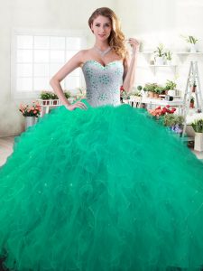 Adorable Green Sweetheart Lace Up Beading and Ruffles Sweet 16 Quinceanera Dress Sleeveless
