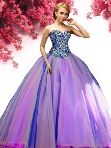 Classical Multi-color Ball Gowns Tulle Sweetheart Sleeveless Beading Floor Length Lace Up Vestidos de Quinceanera