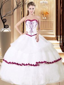 Perfect Ruffled White Sleeveless Organza Lace Up Ball Gown Prom Dress for Military Ball and Sweet 16 and Quinceanera