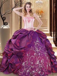 Classical Purple Sleeveless Floor Length Embroidery Lace Up Sweet 16 Dresses