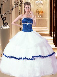 Artistic Sleeveless Floor Length Beading Lace Up Ball Gown Prom Dress with White