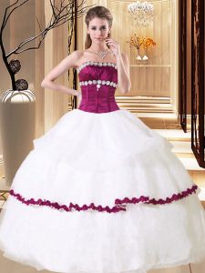 Beading Quince Ball Gowns White Lace Up Sleeveless Floor Length