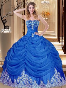 Floor Length Lace Up Quinceanera Gown Royal Blue for Military Ball and Sweet 16 and Quinceanera with Appliques and Pick Ups