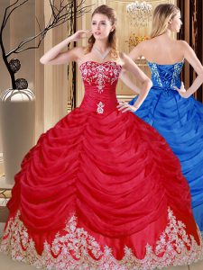 Beautiful Coral Red Sleeveless Appliques and Pick Ups Floor Length Quinceanera Dress