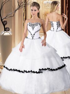 Best Floor Length White 15th Birthday Dress Organza Sleeveless Beading and Embroidery