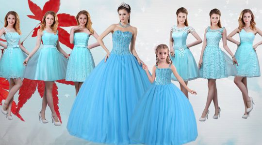 Delicate Baby Blue Vestidos de Quinceanera Sweet 16 and Quinceanera and For with Beading Strapless Sleeveless Lace Up